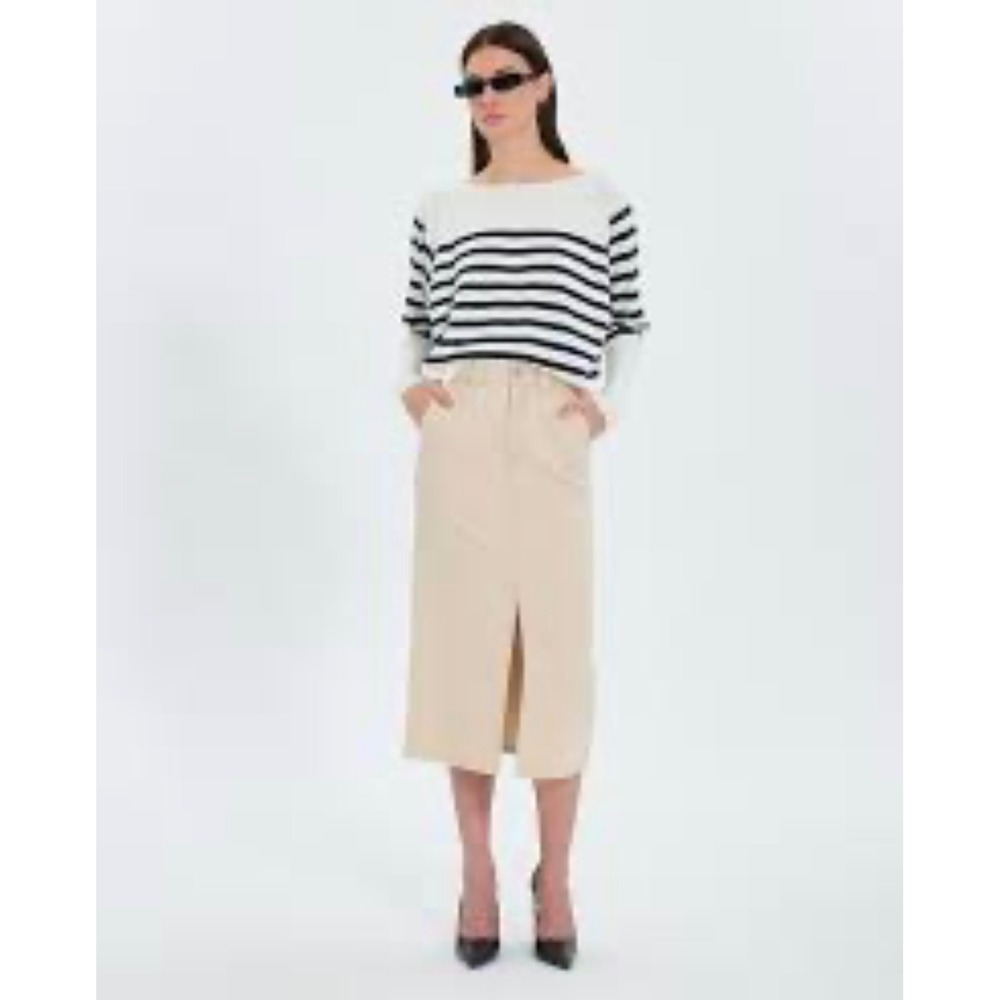 Zapa Paris New Jude Cream Beige Cotton Denim Front Slit Midi Skirt Size 4